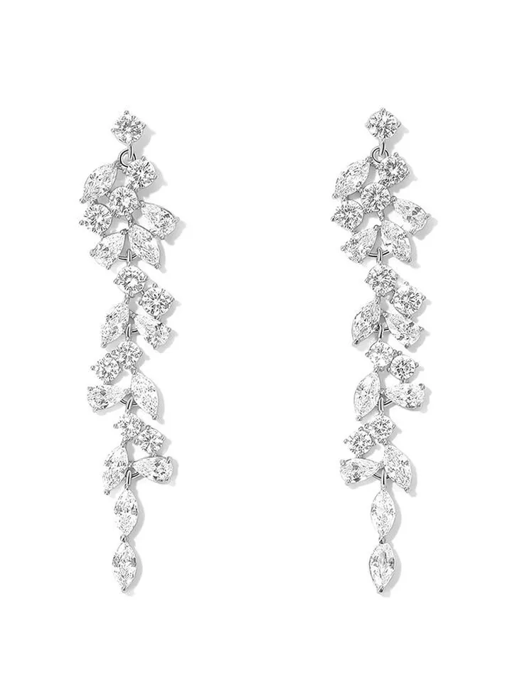 S925 Silver Pin Inlaid Leaf Pendant Earrings