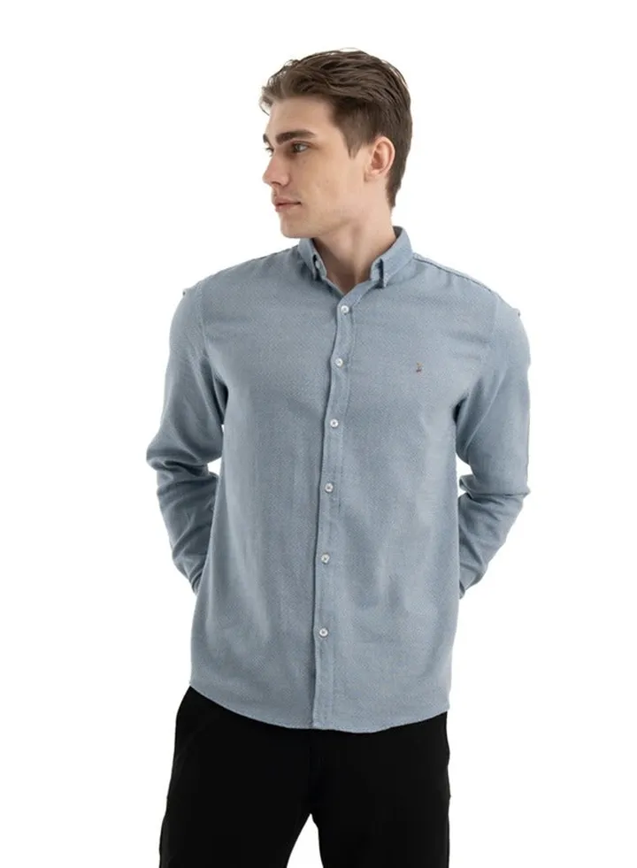 Shirt Men's, Stylish Long-sleeved Oxford Cotton, Indigo