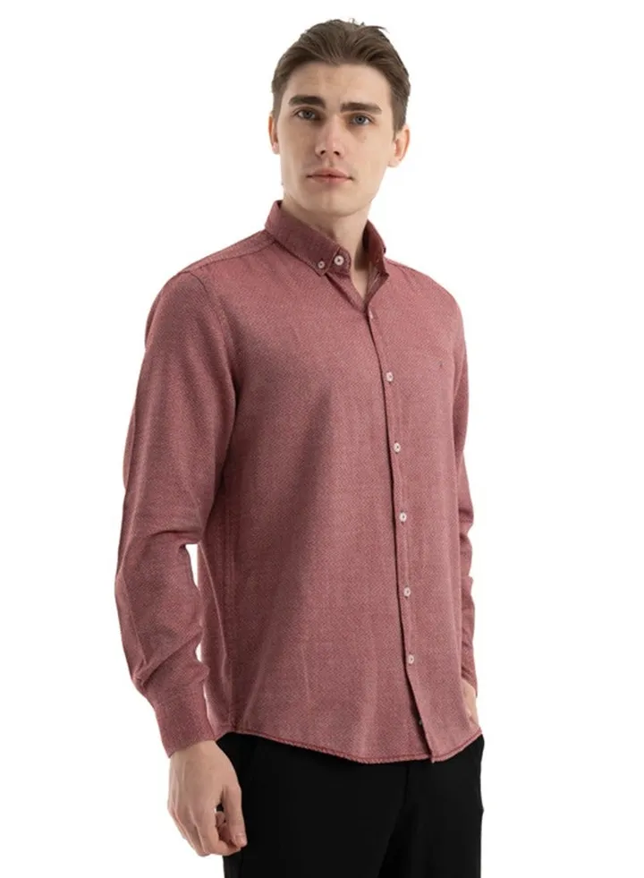 Shirt Men's, Stylish Long-sleeved Oxford Cotton, Burgundy