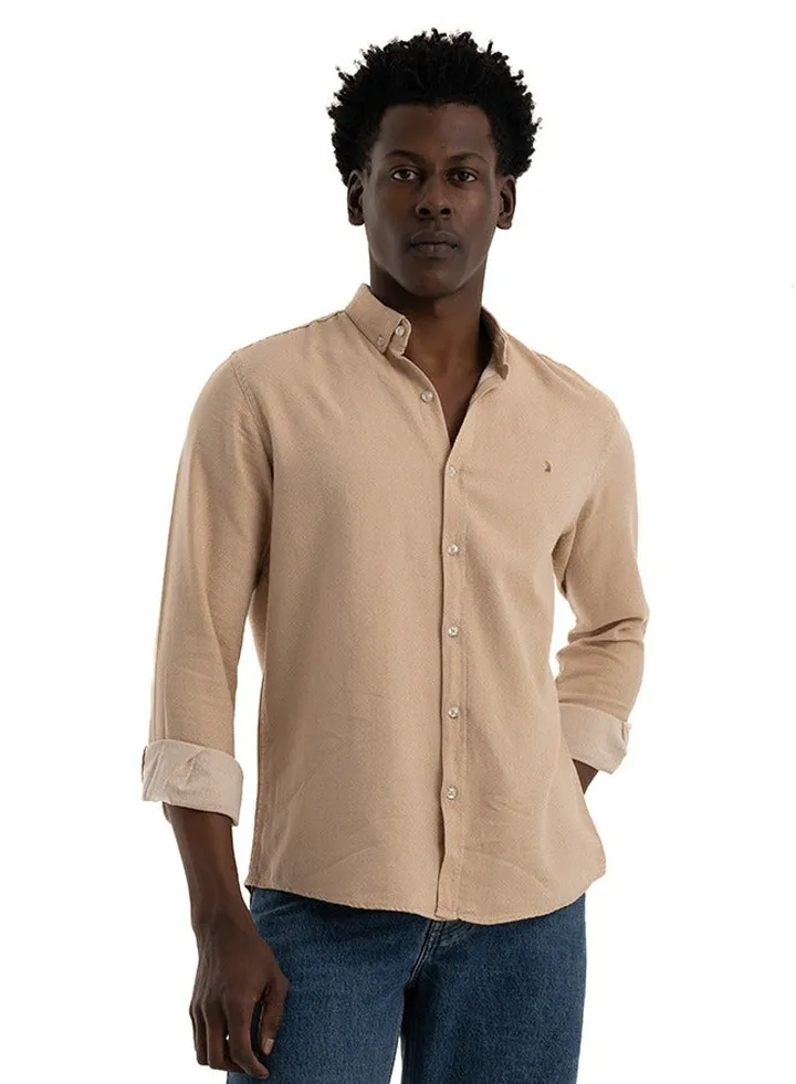 Shirt Men's, Stylish Long-sleeved Oxford Cotton, Beige