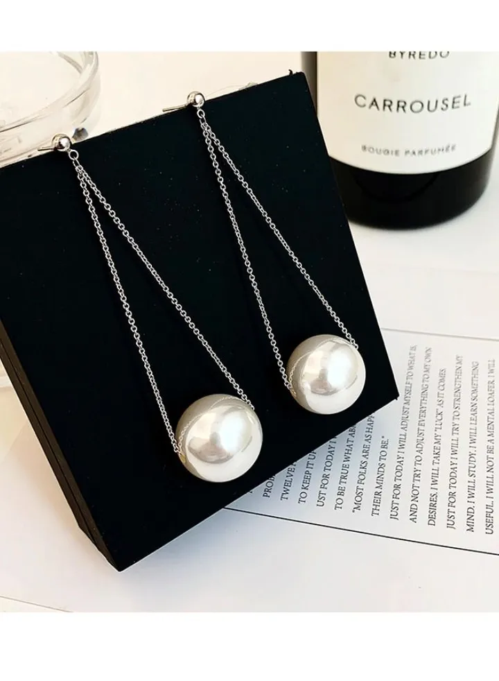 Stainless steel 18K gold plated non fading long personality large pearl earrings high-end exaggerated earrings