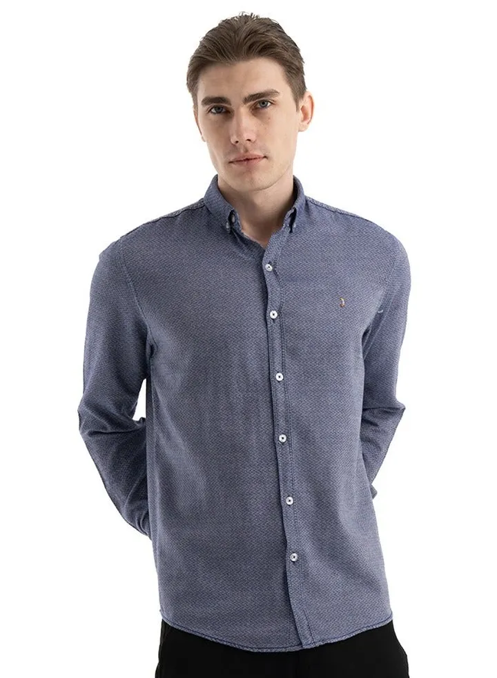 Shirt Men's, Stylish Long-sleeved Oxford Cotton, BLUE