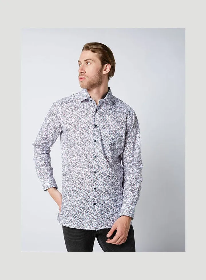 Casual Floral Long Sleeve Shirt Blue-Red