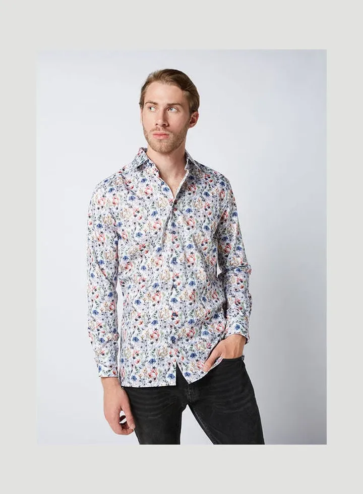 Casual Floral Long Sleeve Shirt White Multi