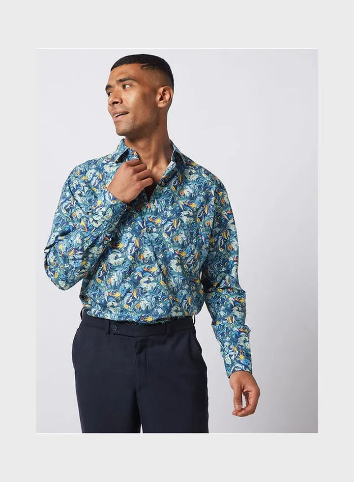 Casual Floral Long Sleeve Shirt Blue Multi
