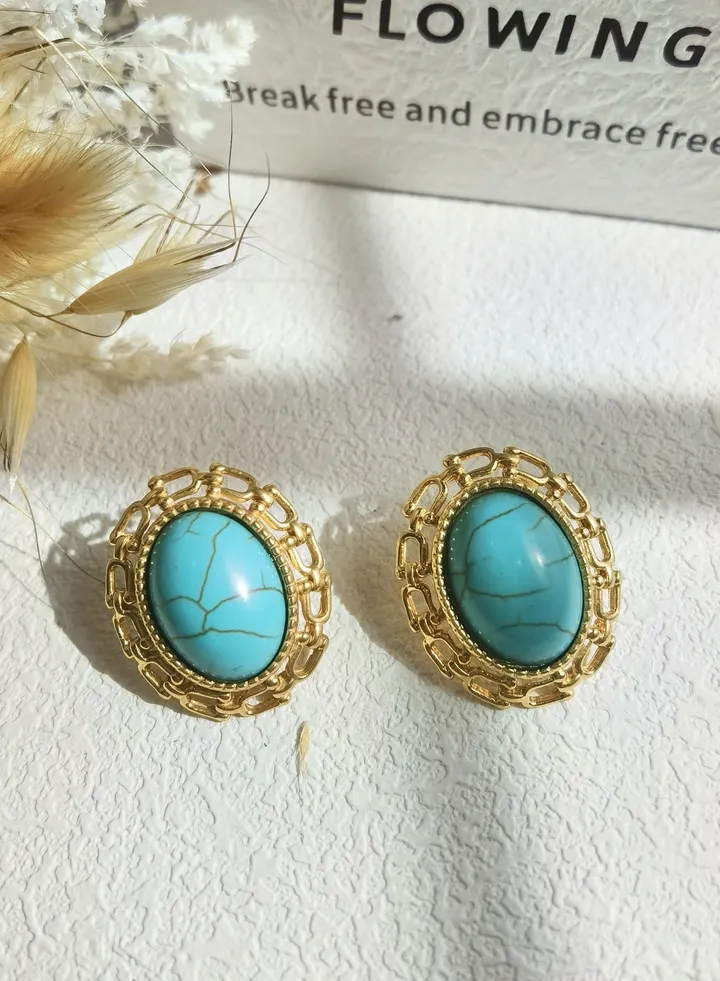 Rich and Precious Raw Mineral Turquoise Earrings