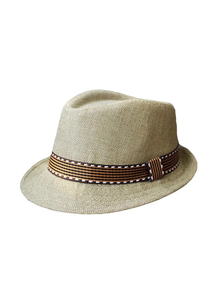 Belted Fedora Casual Hat Beige/Brown