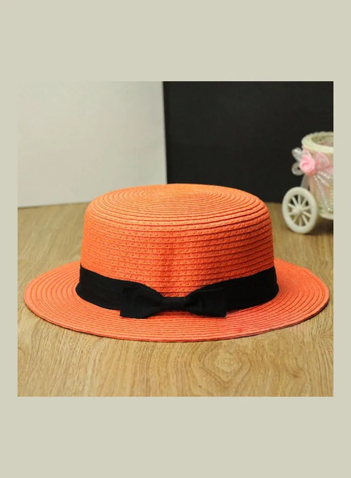 Trilby Bowknot Straw Panama Beach Sun Hat Orange
