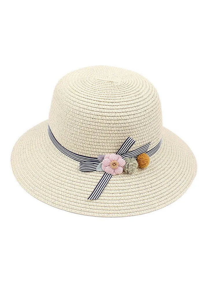 Striped Summer Floppy Beach Vacation Hat Beige