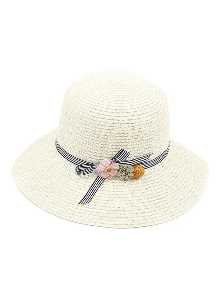 Striped Summer Floppy Beach Vacation Hat Beige