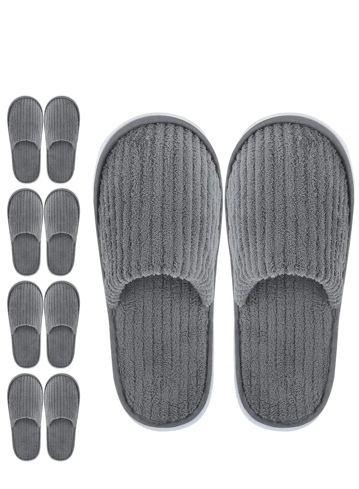 Disposable Slippers, 5 Pairs Closed Toe Spa Slippers Coral Fleece Washable Home Slippers for Women Men Guests Hotels House Slippers Housewarming Party Indoors Bathroom Traveling (Gray)