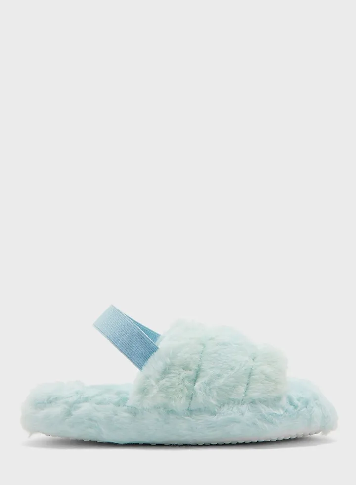 Quilted Furry Slingback Bedroom Slipper