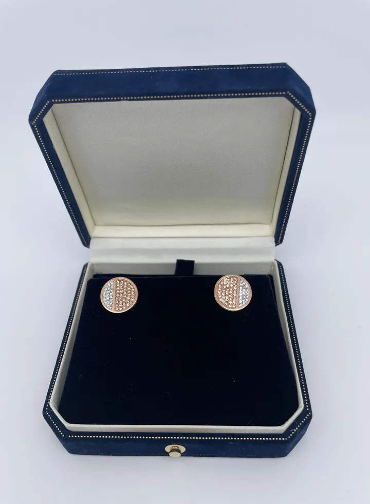 Stainless Steel 18K Gold Plated Non fading Round Two Tone Rhinestone Earrings
