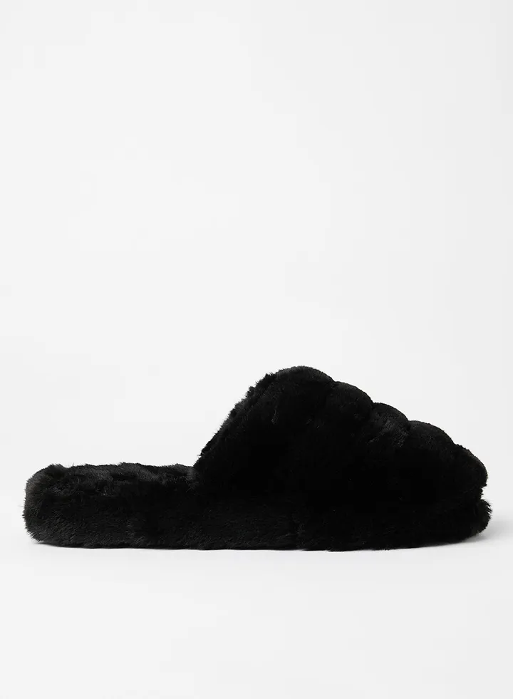 Lopsey Faux Fur Bedroom Slipper Black