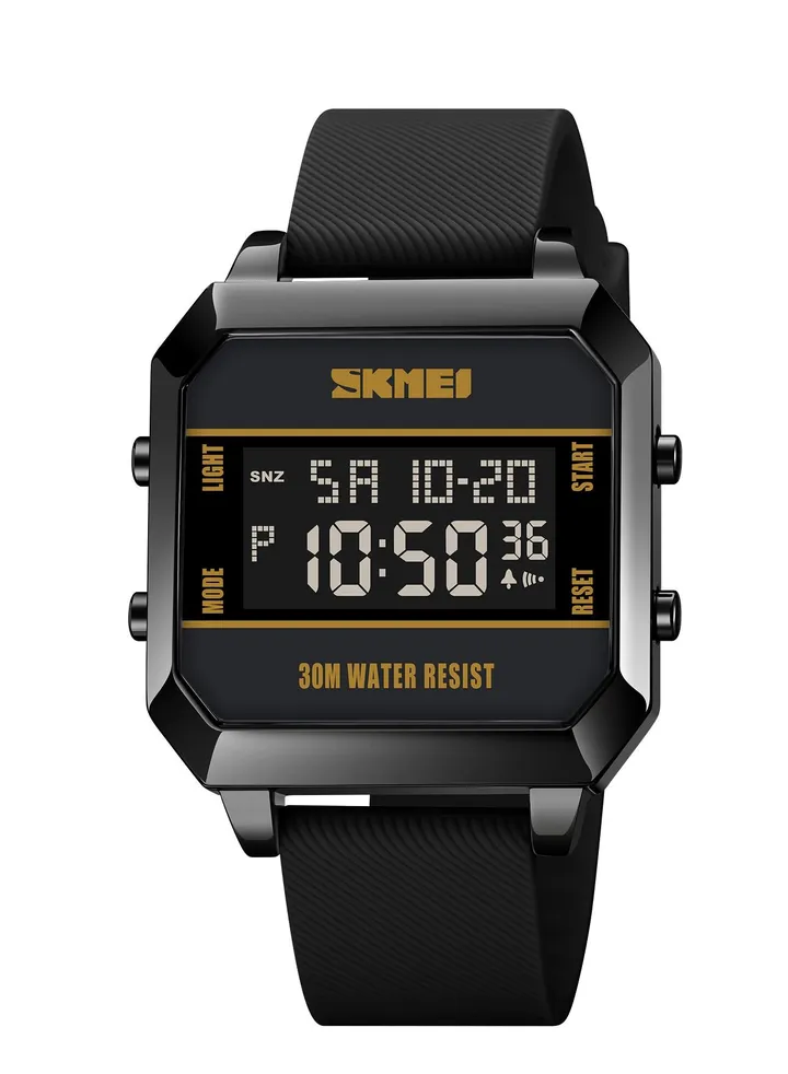 Watches for Men Fashion Sport Water Resistant Silicone Digital Watch Black 1848