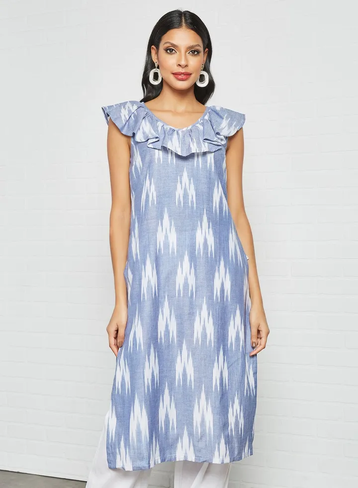 Ikat Print Kurta Blue