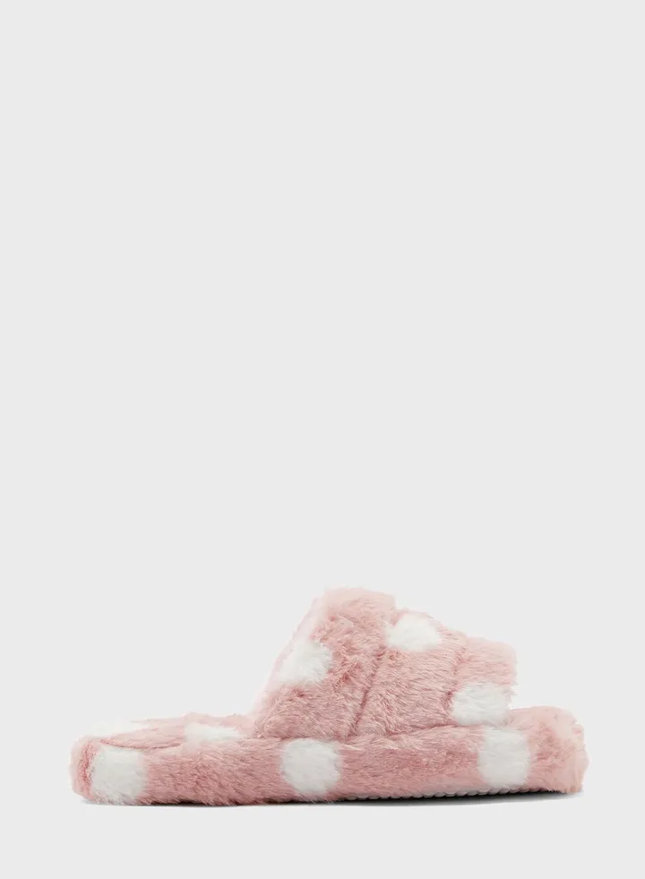 Spotty Fluffy Bedroom Slippers