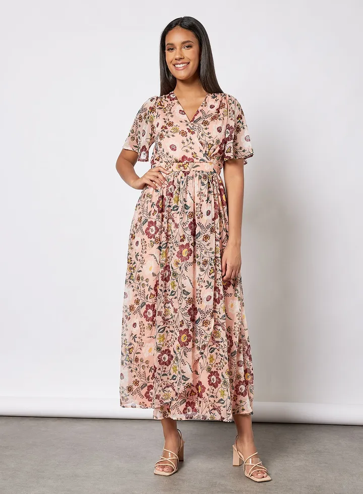 Floral Print Maxi Dress Pink