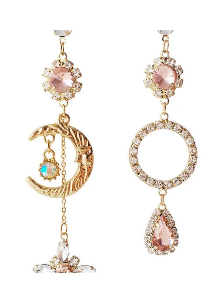 Needle Palace Style Vintage Crystal Star Moon Earrings
