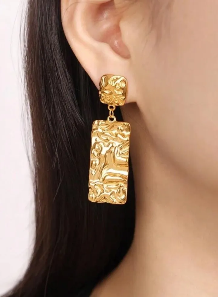 Elegant Stainless Steel Gold Plated Drop Earrings
