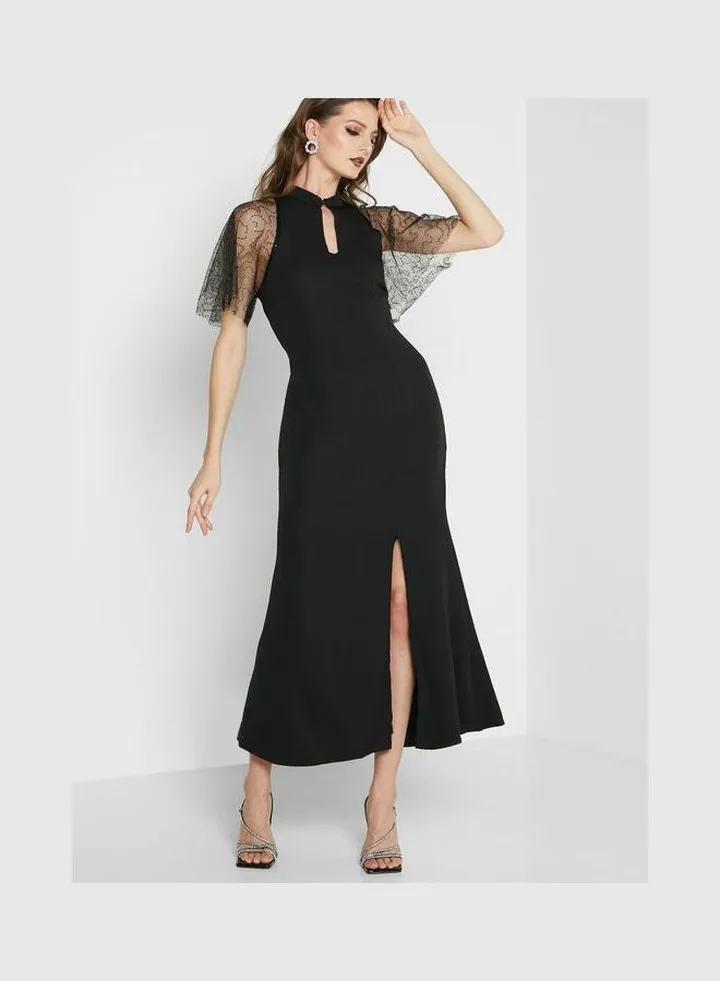 Mesh Sleeve Bodycon Dress Black