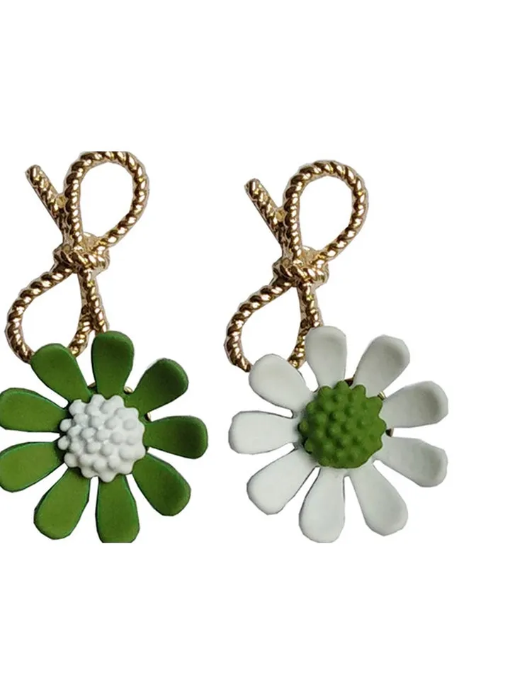 925 Sterling Silver Forest Series Bow Flower Charm Earrings
