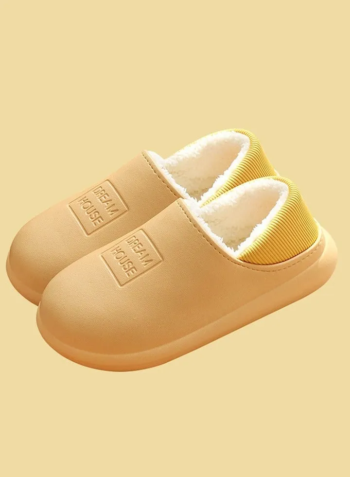 Autumn and Winter All-inclusive Waterproof Cotton Bedroom Slippers Non-slip Wear-resistant Warm Home Indoor for Women Yellow