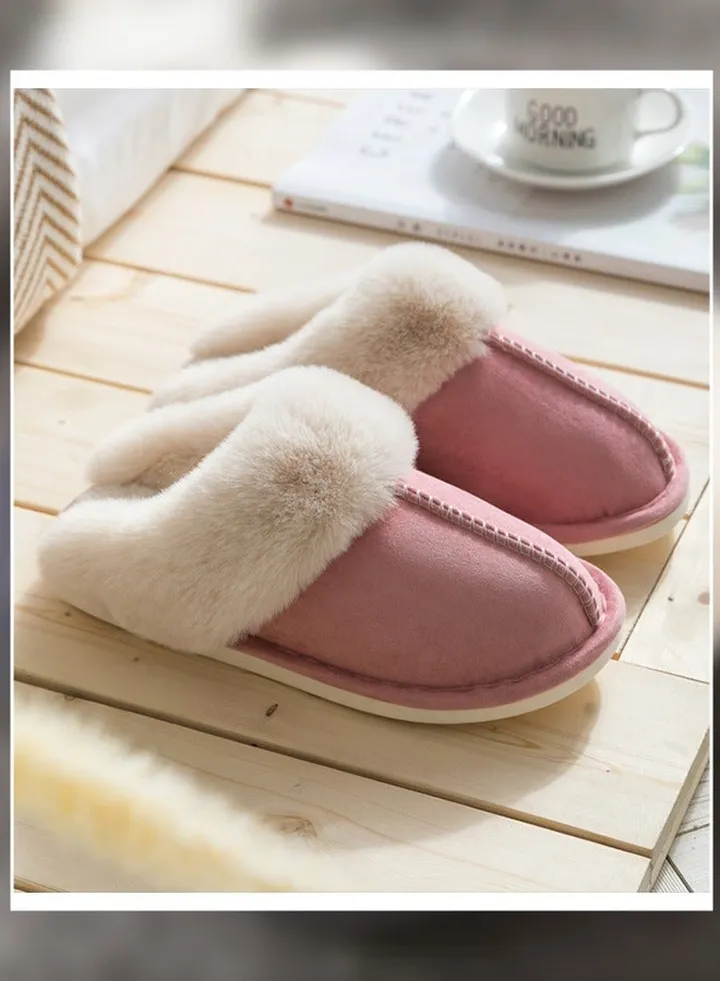 Women Winter Flat Bedroom Slippers Memory Foam Fluffy Warm Soft House for Non-Slip Indoor Outdoor Pink