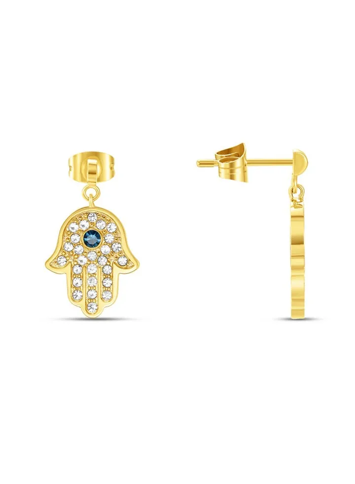 Police Vision Gold Plated Ladies Earrings With White and Aqua Crystal 15x13M - PEJLE0003901