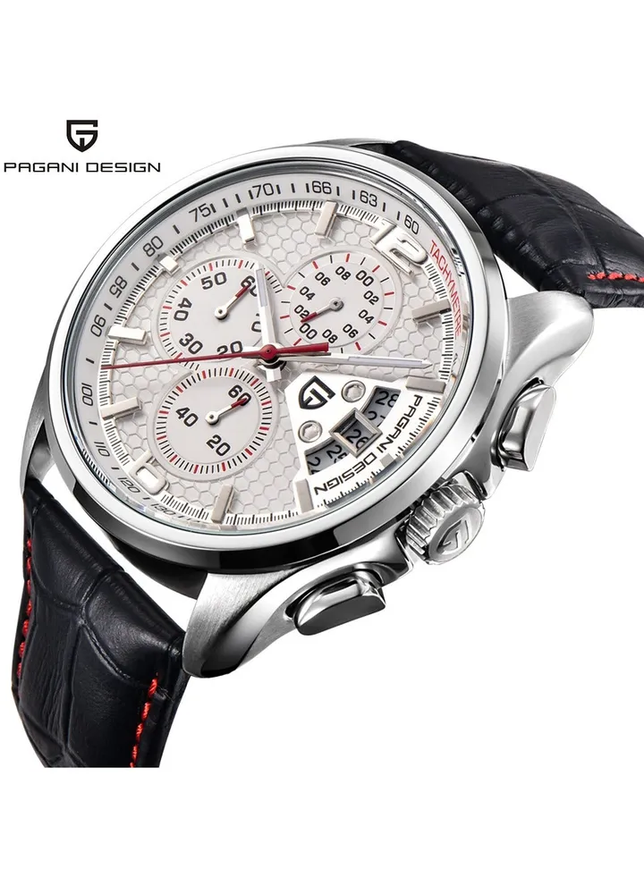 Mens Chronograph Leather Watches Stainless Steel Luxury Quartz
