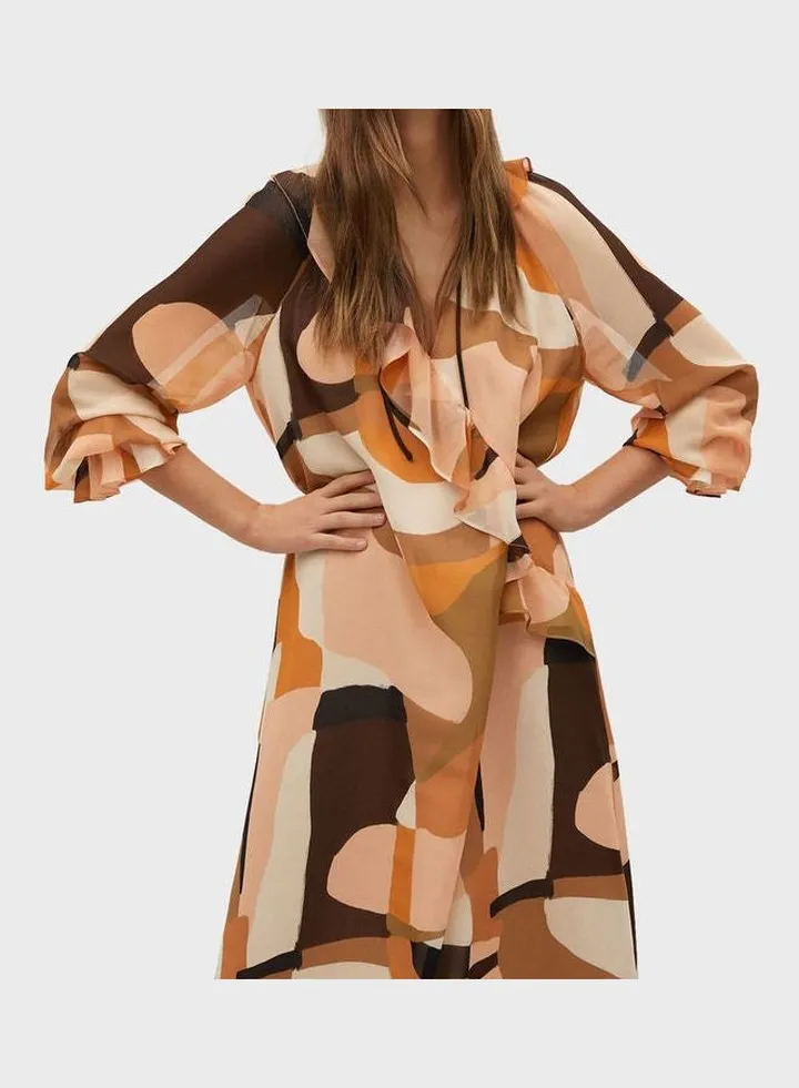 Ruffle Detail Printed Dress Multicolour