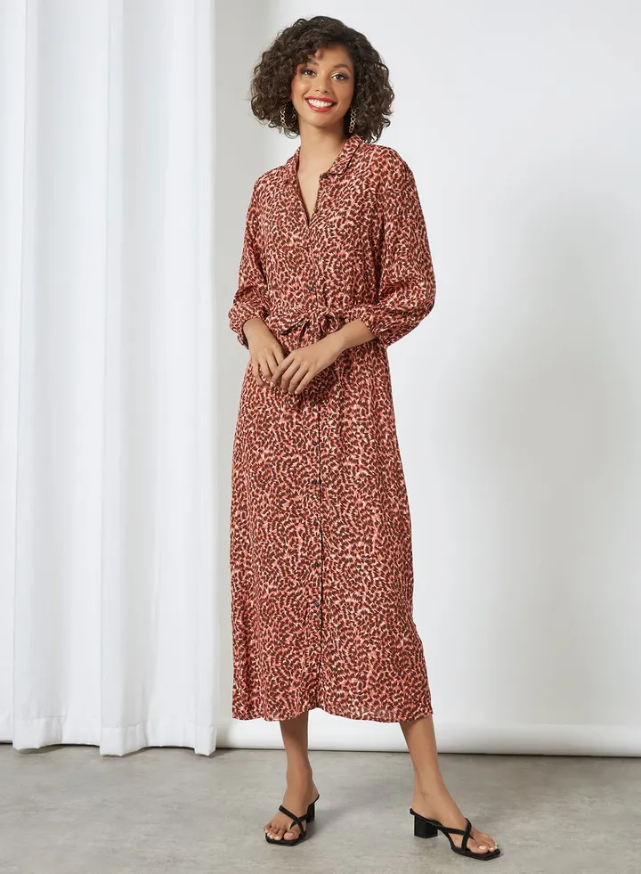 All-Over Print Shirt Dress Red/Black