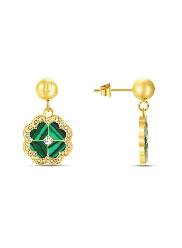 Police Flora Gold Plated Ladies Earrings With Malachite 15MM - PEJLE0003201