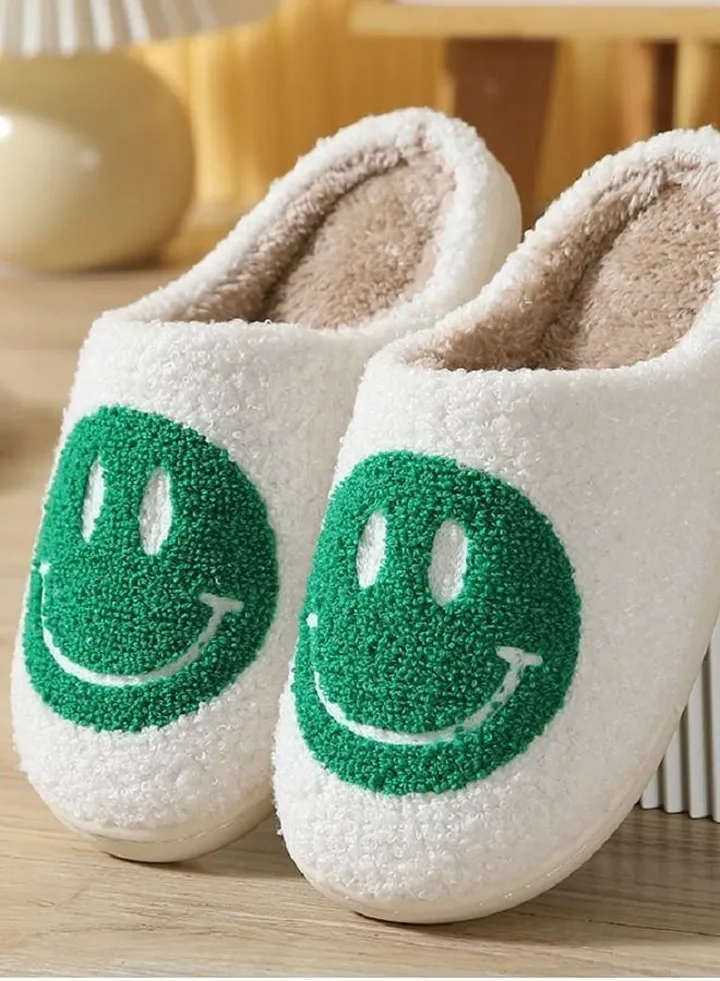 Smiley Face Designed Bedroom Slippers White/Green