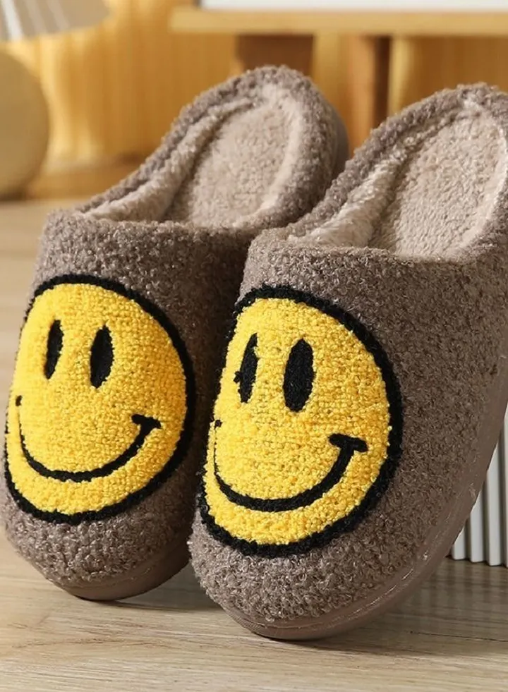 Smiley Face Designed Bedroom Slippers Coffee