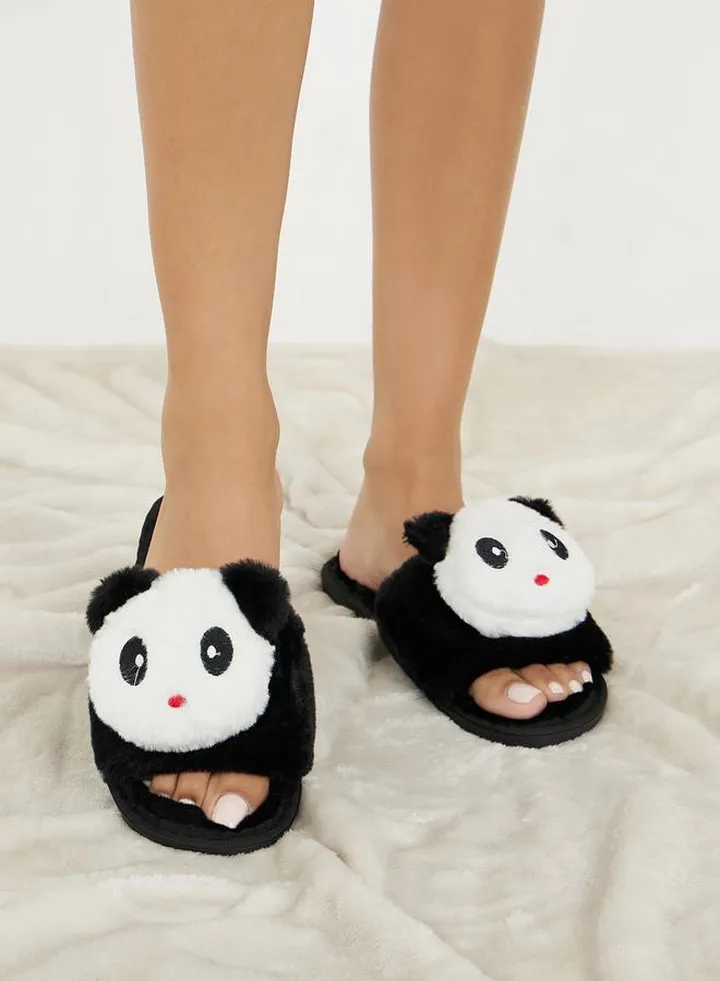 Faux Fur Panda Bedroom Slippers