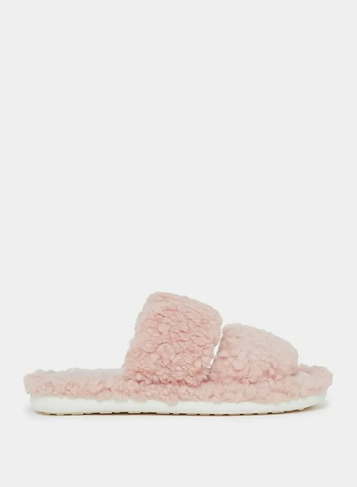 Faux Fur Double Strap Bedroom Slippers