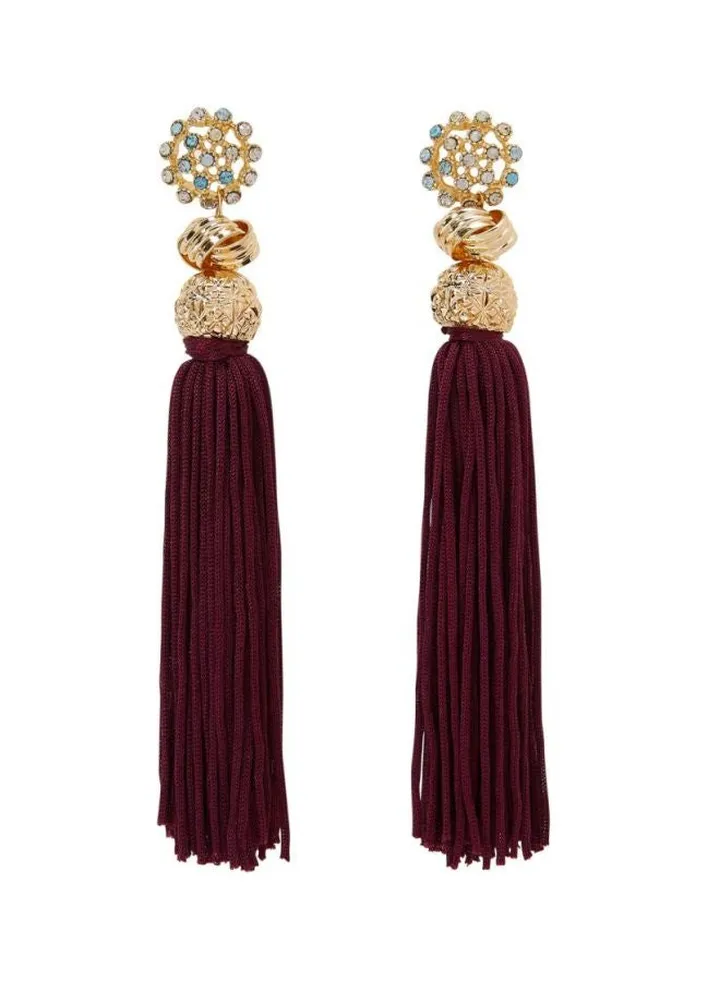 Crystal Studded Tassel Earrings