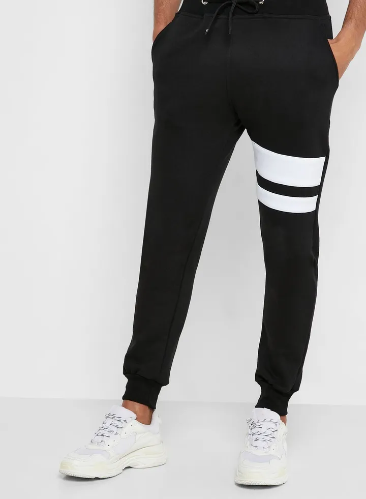 Knee Striped Joggers Black