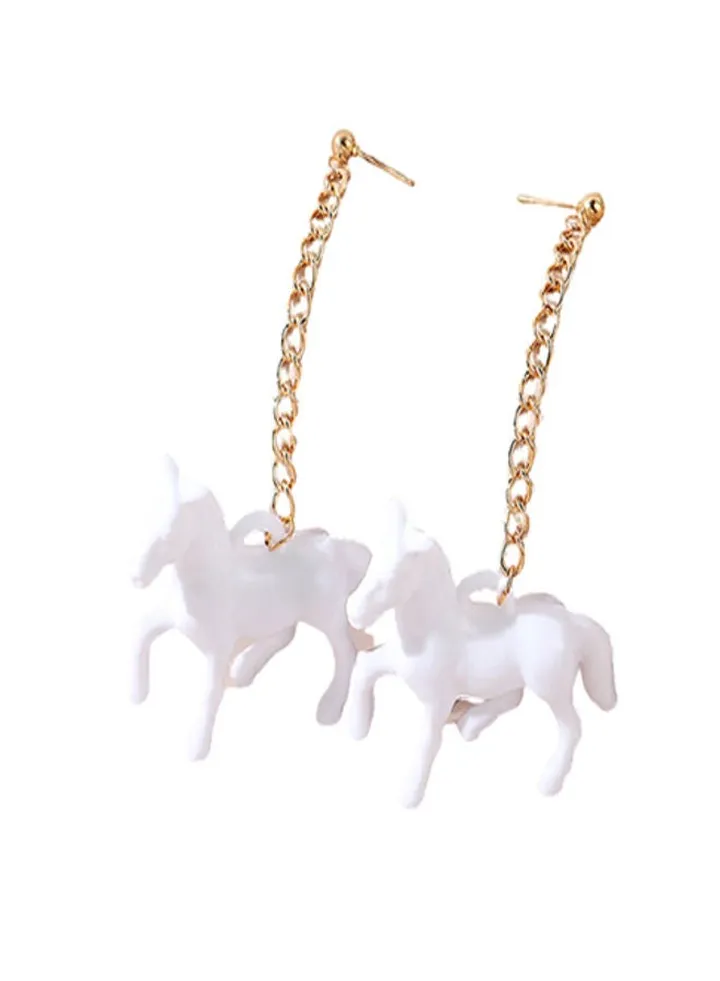 1-Pair Fashion White Acrylic Trojan Horse Alloy Chain Stud