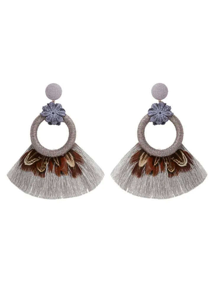 Feather Design Tassel Earrings