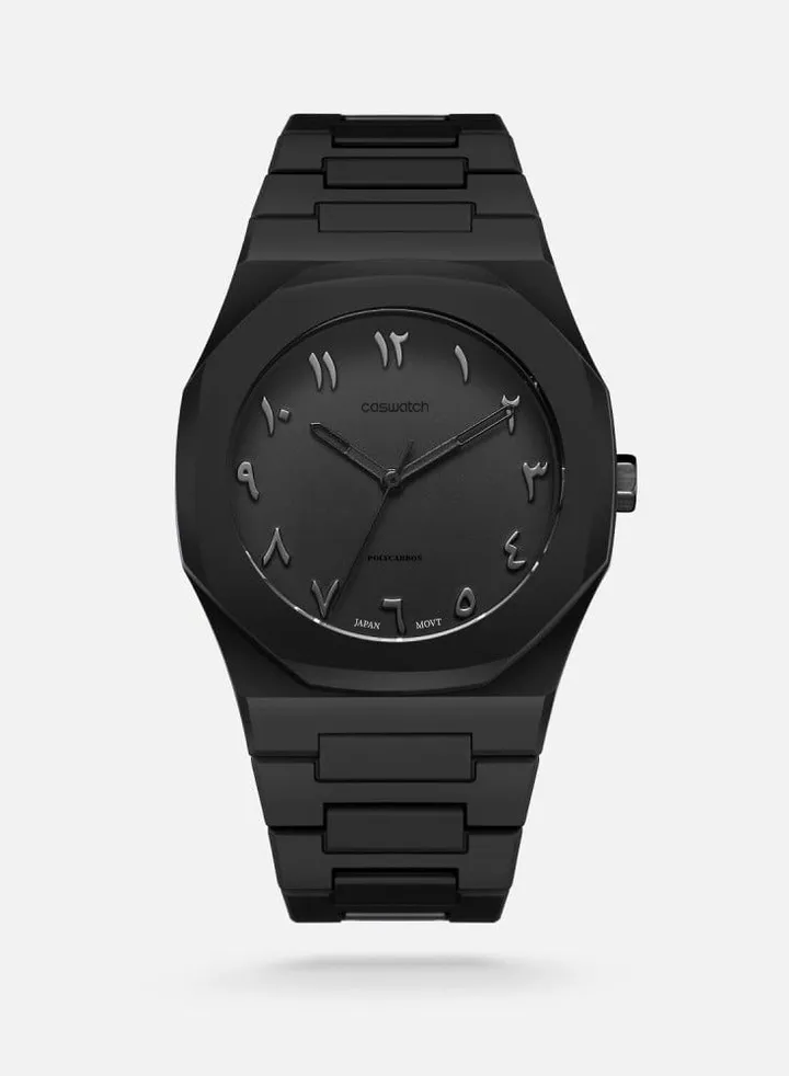 Black carbon watch with Arabic numbers