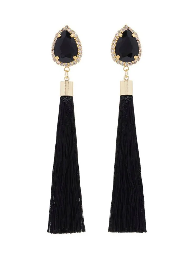 Crystal Studded Tassel Earrings