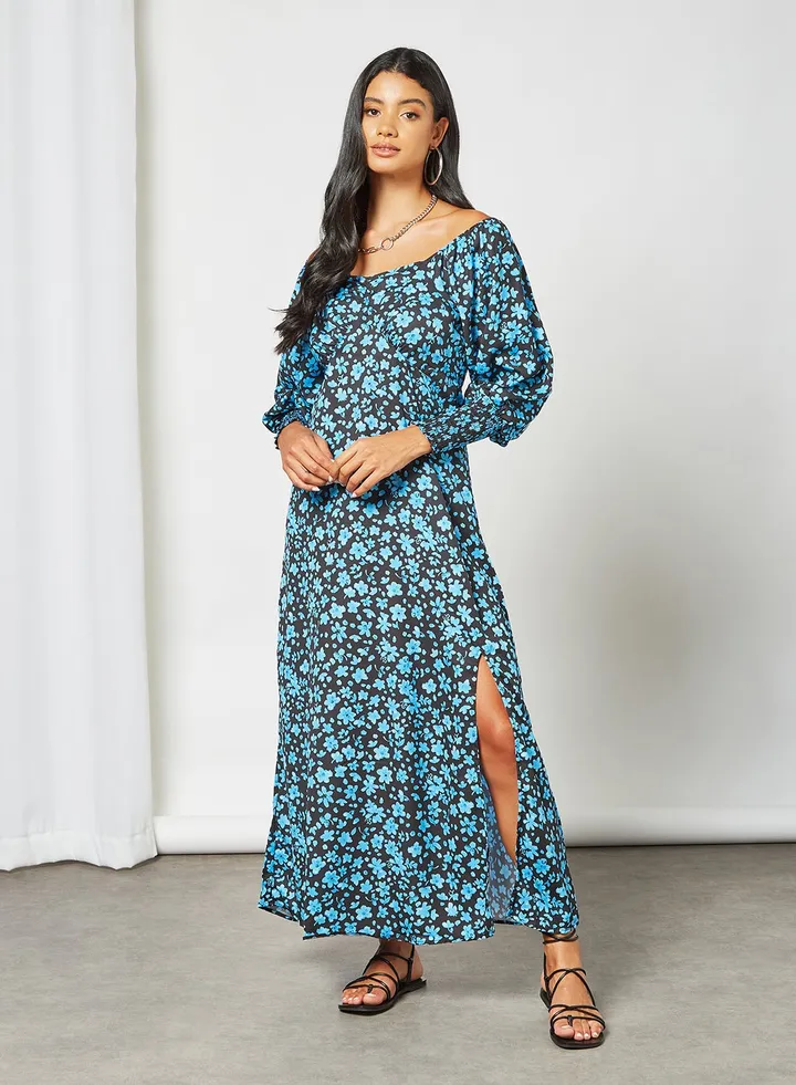 Floral Print Maxi Dress Blue