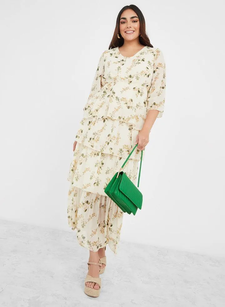 Floral Print Tiered Maxi Dress