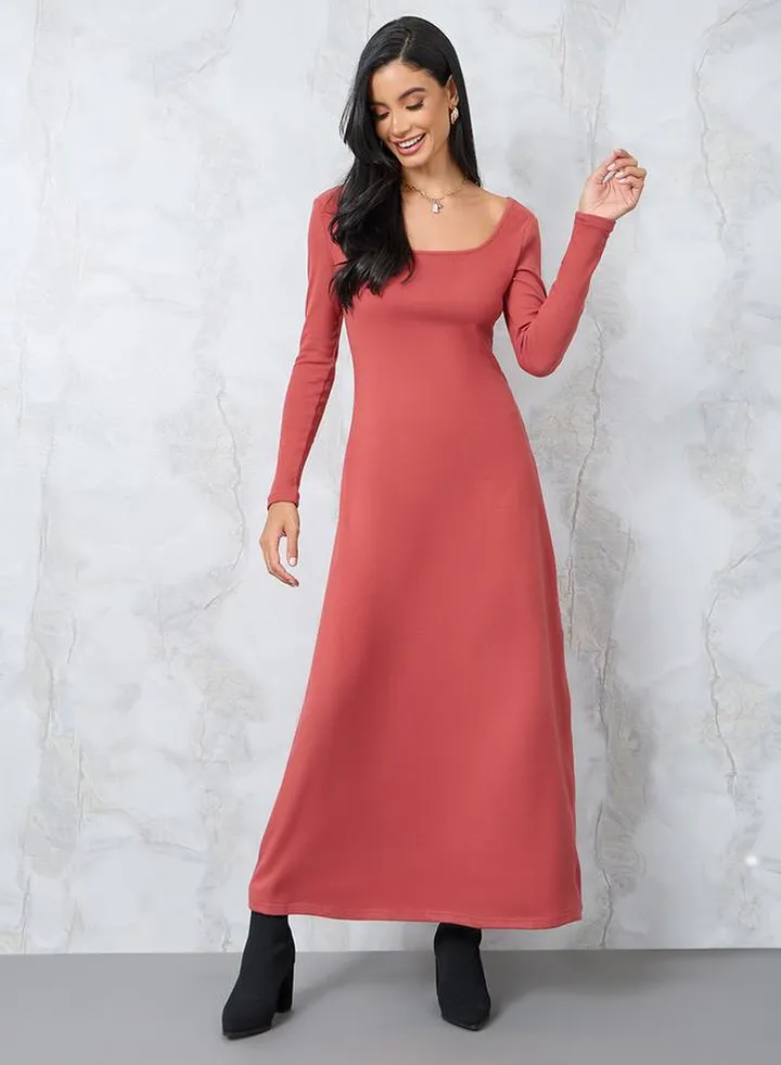 Square Neck A-Line Maxi Dress