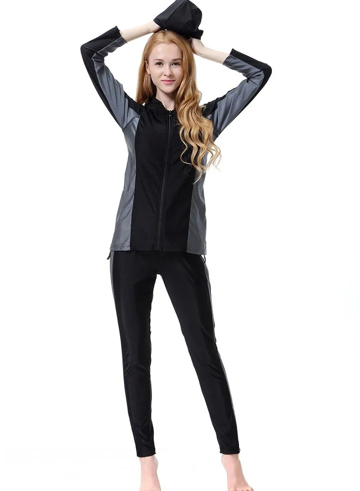 3-Piece Burkini Set Black/Grey