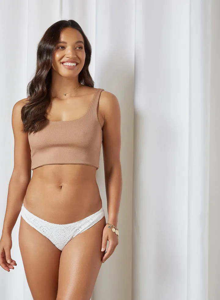 Crochet Overlay Bikini Bottom White