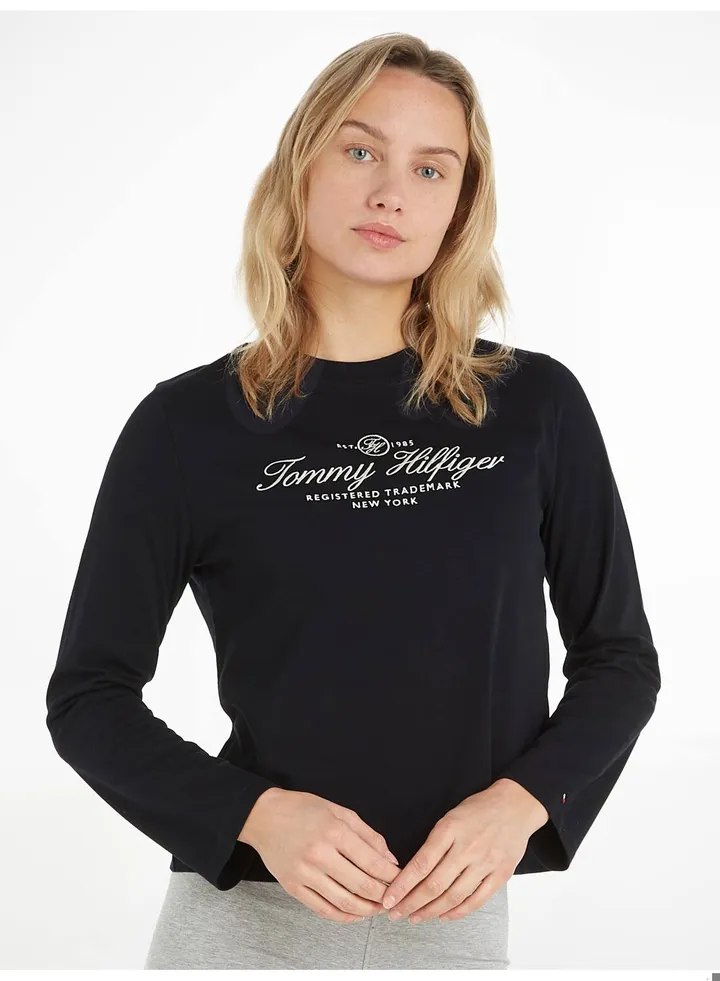 Women's Long Sleeve Logo T-Shirt, Navy