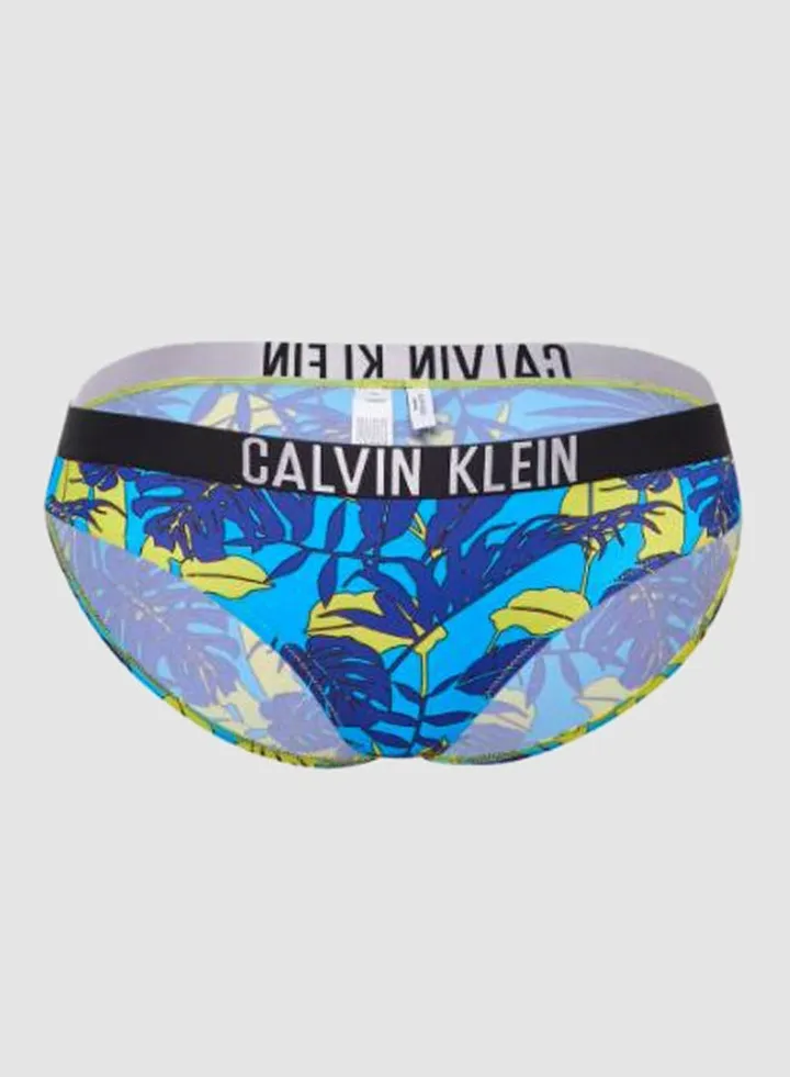 Plus Size Tropical Print Bikini Bottom Blue